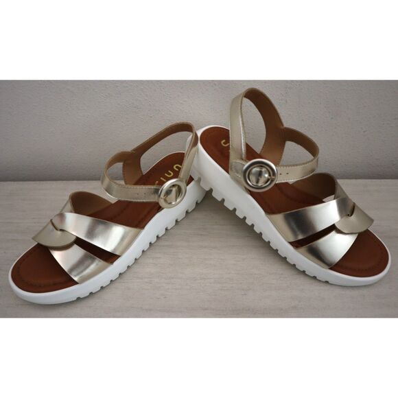 Unisa Women's Sz 10M Gold Frencia Adjustable Strap Footbed Wedge Sandals - Picture 11 of 12